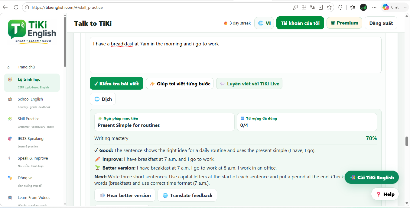 TiKi English writing feedback